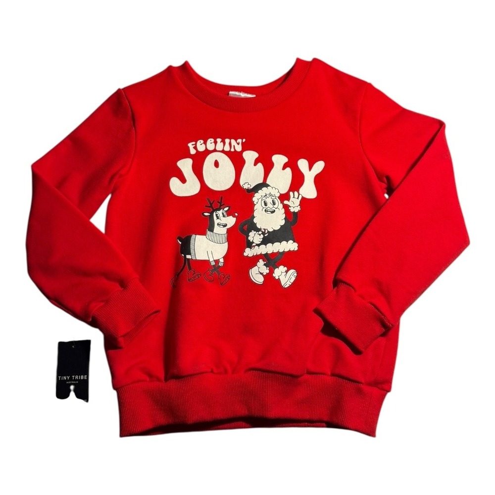 Tiny Tribe Australia‎ Girls Feelin Jolly Christmas Sweatshirt Red Holiday Size 6